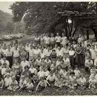 B+W group photo of 1st Annual Picnic, employees Lackawanna Terminal, Railway Express, Pleasureland, Oct. 3, 1954.