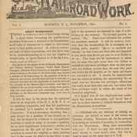 Our Rail Road Work. Vol. I, No. 2, Nov. 1890. Published by the Rail Road Dept., Y.M.C.A., Hoboken, N.J.