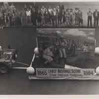 B+W photo of float in Hoboken Baseball Centennial Parade, Hoboken, June 19, 1946.