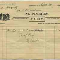 Receipts, two: M. Pineles, Furs, 634 Washington St., Hoboken, N.J. 1943; 1946.