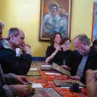 Digital copy of color photo of food tour members inside Zafra Kitchen, 301 Willow Ave., Hoboken, Oct. 18, 2003.