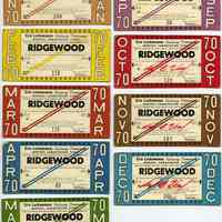 Tickets, transportation, 9: Erie Lackawanna Railway Co., Monthly Commutation Ticket, between Hoboken & Ridgewood, Jan. to May; Sept. to Dec. 1970.