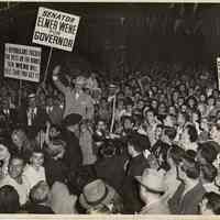 B+W photo of rally for Senator Elmer Wene for Governor, no place (probably Hoboken), (1949.)