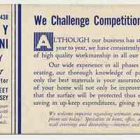 Blotter, ink: Barney Travaglini; Painter & Paperhanger; General Contractor; 534 Garden St., Hoboken, n.d., ca. 1942-1945.