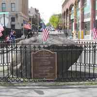 Color photos, 4, of boulder with 2 plaques commemorating U.S. Army Port of Embarkation at Hoboken in WWI; 1st St. & Frank Sinatra Dr., Hoboken, Apr. 14, 2012.