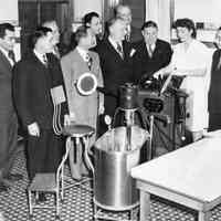 B+W photo of of a demonstration of new whirlpool equipment at St. Mary