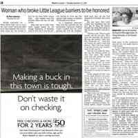 Newspaper clipping re Maria Pepe, "Women Who Broke Little League Barriers to be Honored, " Waterfront Journal, Nov. 13, 2003.