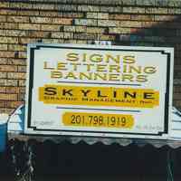 Color photo close-up of sign for Skyline Graphic Management, 601 Adams Street, Hoboken, Jan. 3 & 4, 2002.