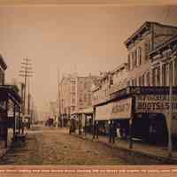 Sepia-tone copy photo of First Street looking west to Garden Street, Hoboken, circa 1892.