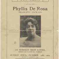 Program, Concert given by Phyllis De Rosa, Dramatic Soprano, Hoboken High School, Sunday, October 19, 1924.