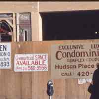 Color slide of the renovation of a storefront, probably on Washington St., Hoboken, December, 1984.