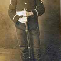 Sepia-tone photo of Thomas J. Godson in the uniform of the United Cadets of America, Hoboken, no date, ca. 1911.