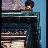          Color slide of detail view of cornice, dentils, frieze, quoins and pilaster on the Hoboken Public Library building at 500 Park and 250 5th picture number 1
   