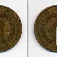 Token, transportation: PATH system fare token, no date, circa 1962-1973.