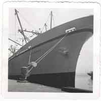 Image: B+W photo of the S.S. Savannah moored at an unidentified pier, Hoboken, no date, ca. 1960.