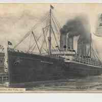 Postcard: Steamer Arriving at Her Pier, Hoboken, N.J. [Hamburg-American Line, S.S. Deutschland.] No date, circa 1901-1907; unposted.