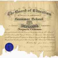          Grammar School No. 1, Diploma, Marguerite V. Hildemann, 1914
   