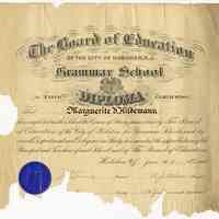 Diploma: Grammar School No. 1, Marguerite V. Hildemann, Hoboken, June 26, 1914.