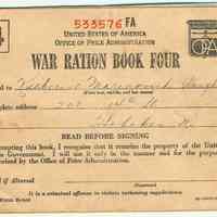 WWII War Ration Book No. 4 belonging to Katherine Marinovich, Hoboken,1943.