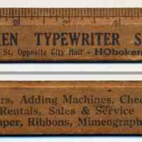Ruler, advertising, 6" wood: Hoboken Typewriter Service, 90 Bloomfield St., Hoboken. N.d., ca. 1930-1940.