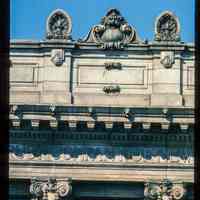 Color slide of detail view of cornice, dentils and frieze of the Trust Company of New Jersey building at 12 Hudson Place