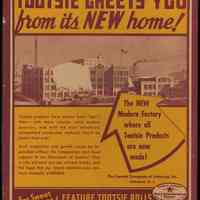 Box, Tootsie Rolls, 120 rolls, featuring image of its new home; made by the Sweets Co. of America, Hoboken, N.J. N.d., ca. 1938-1939.