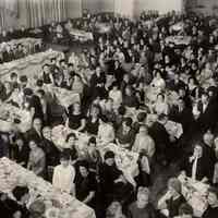 B+W panoramic group photo of Sts. Peter & Paul Church Diamond Jubilee Dinner, Union Club, Hoboken, November 19, 1964.