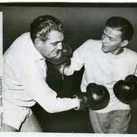 Sinatra photo: Frank Sinatra sparring in boxing gloves with Bobby Weitman, New York, April 4, 1947.