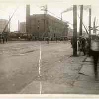 B+W photo looking south on Willow Ave. to 17th St.; streetcar tracks & freight rail crossing, Hoboken, n.d., (1927).