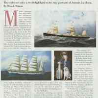 Offprint of article "Nautical and Nice" about Antonio Jacobsen paintings and John J. McMullen; "Arts & Antiques" Annual Special Issue, March 1999.