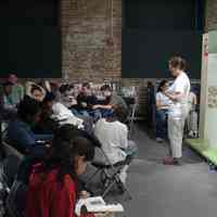 Color photos, 8, of class visit to 100 Hoboken Firsts exhibition, Hoboken Historical Museum, Hoboken, June 7, 2006.