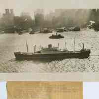 B+W aerial photo of S.S. Noordam of Holland America Line, arriving in N.Y. harbor, Oct. 7, 1938.