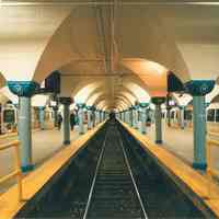          Digital image of color photo looking down an empty track 2 in the Hoboken PATH station, Nov., 1999. picture number 1
   