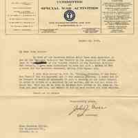 TLS from John J. Greer, National Catholic War Council to Florence Miller, 716 Bloomfield St., Hoboken, August 25, 1919 re authorizing a salary of $50 per month for her at Admiral Benson Club.
