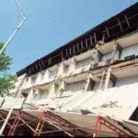 Color slide of facade replacement underway, east side of the 400 block of Washington St., Hoboken, June, 1983.