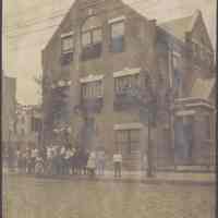 Digital image of photograph of building exterior with children, Hoboken?, no date, circa 1900.