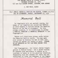 Digital images of program for 81st Annual Memorial Service, Yom Kippur, Day of Atonement, Congregation Adas Emuno, Hoboken, September 29, 1952.