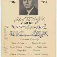 Menu keepsake: Dinner honoring Adoph W. Keuffel on 25th Anniversary at Keuffel & Esser Co., June 12, 1939. (Union Club, Hoboken.)