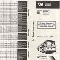 Timetable: New Jersey Transit bus no. 126, Hoboken - N.Y., Jan., 4, 1997.