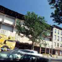 Color slide of facade replacement underway, east side of the 400 block of Washington St., Hoboken, June, 1983.