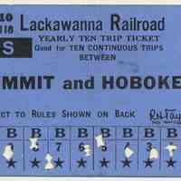 Ticket: Lackawanna R.R. Yearly Ten Trip Ticket between Summit & Hoboken. Nov. 1961.