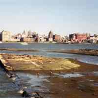 Color photo of view of deteriorated pier D (center) & C decks, Hoboken, May 2001.