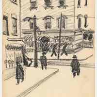 Drawing: First & Adam [sic -Adams] Sts., Hoboken, N.J. Original art attributed to Albert Rothstein, ca. 1945-1955.