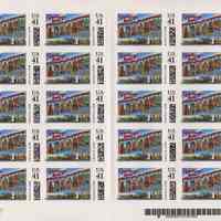 Pane of custom postage stamps: Greetings from Hoboken, New Jersey. Created by artist Raymond Smith, 2007.