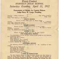 Program: Presentation of Medals for The New Inquirer Essay Contest, Hoboken High School, Apr. 13, 1912.