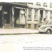 Photo print: 208, 210 & part of 212 Willow Ave. Hoboken, NJ, Shoe Repair and Candy Store at No. 208; ca. 1942.