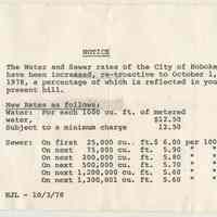 Notice re retroactive City of Hoboken Water and Sewer rate increases, October 1, 1978.