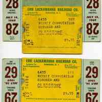 Tickets, transportation, 2: Erie Lackawanna Railroad [sic - Railway] Co., Weekly Commutation Ticket, between Hoboken & Gladstone, July 1969.