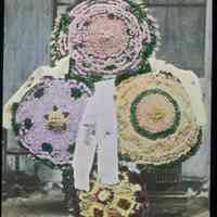 Lantern slide, color,of floral decorated parasols, used for promotional display in Hoboken, no date, ca. 1920.