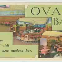 Postcard: Oval Bar and Cocktail Lounge, 91 Washington St., Hoboken, N.J. No date, ca. 1940.